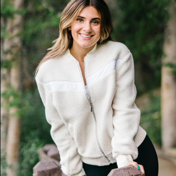 ZYIA Active Jacket Sherpa Teddy Coat Womens Small Zip Up Off White Size M - Picture 1 of 9